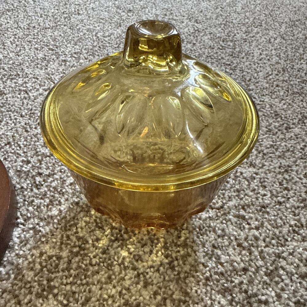 Hazel Atlas Apothecary Candy Dish Glass Amber Thumbprint 5.5" Tall Vtg Retro